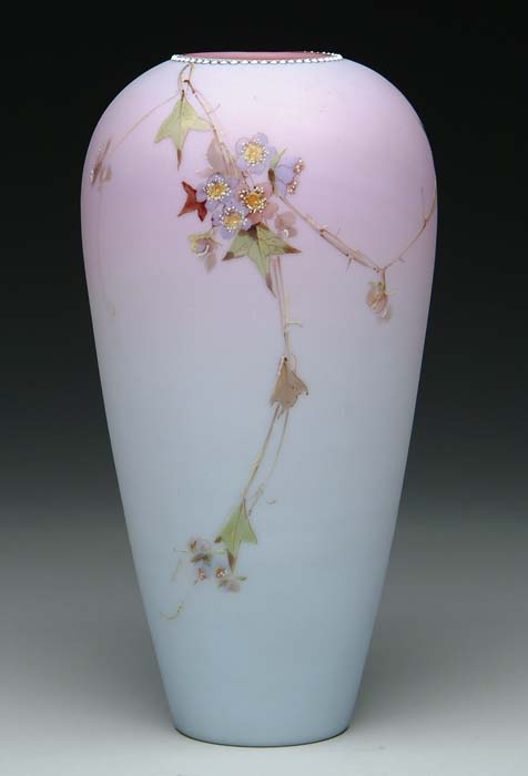 Appraisal: EXTREMELY RARE MT WASHINGTON PEACH BLOW CHINESE INSPIRED VASE Superb