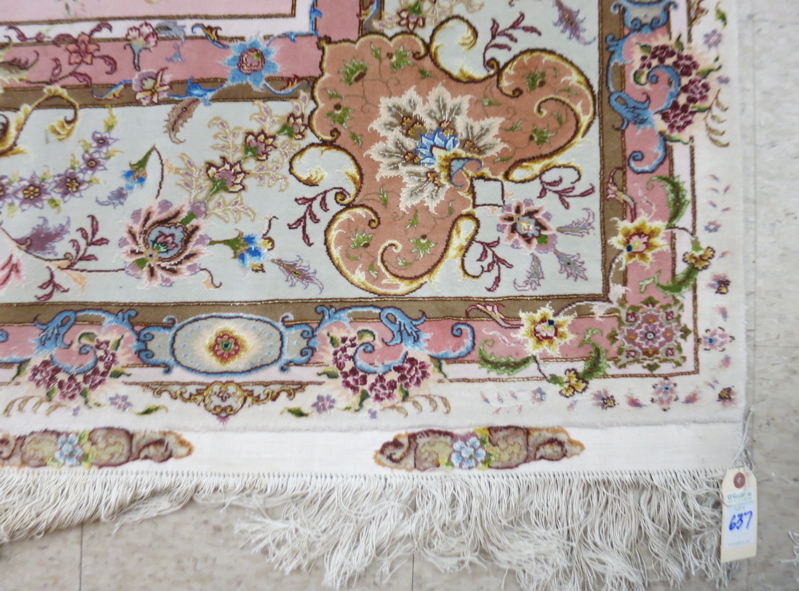 Appraisal: SIGNED CONTEMPORARY PERSIAN WOOL AND SILK CARPET floral and central