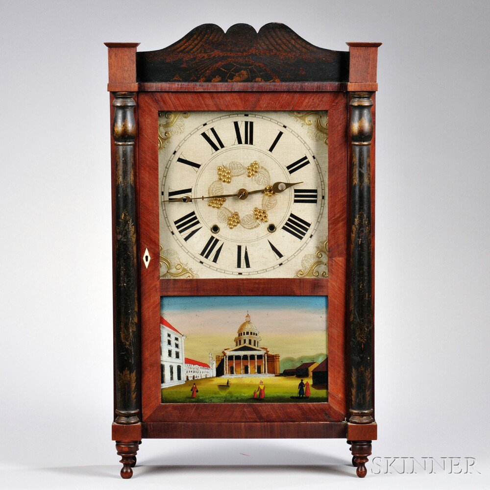 Appraisal: Riley Whiting Stenciled Columns and Splat Shelf Clock Manchester Connecticut