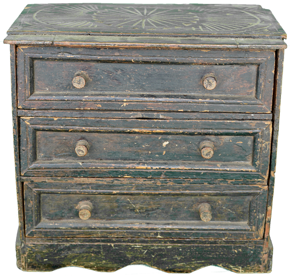 Appraisal: Miniature Black Chest Drawers Miniature American Federal Chest of Drawers