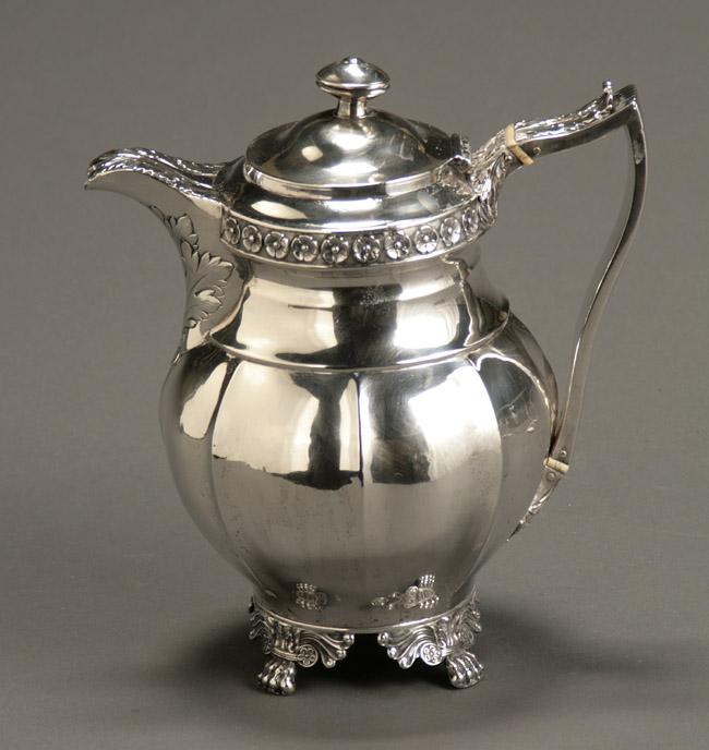 Appraisal: George IV Silver Teapot Joseph Angell London The paneled bulbous