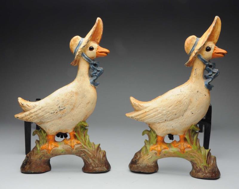 Appraisal: Cast Iron Mother Goose Andirons Signed and numbered Howes Spectacular