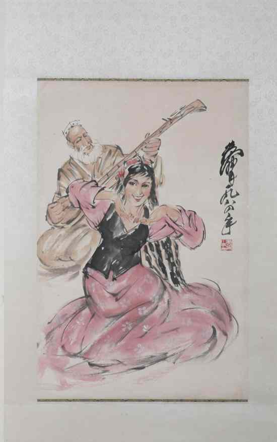 Appraisal: AFTER HUANG ZHOU Chinese - DANCER AND MUSICIAN ink and