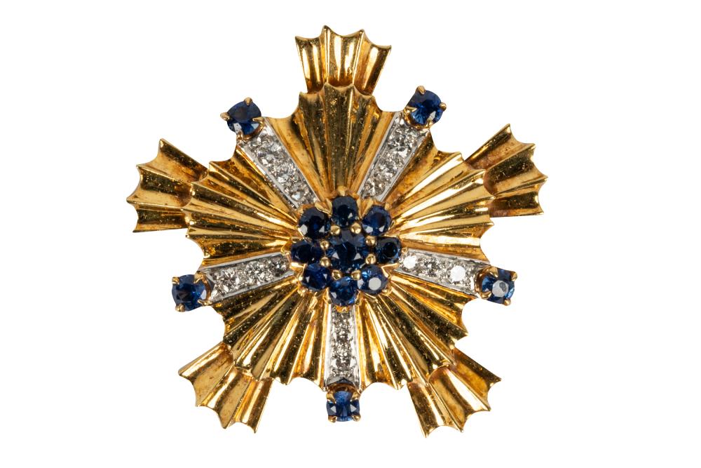 Appraisal: TIFFANY CO KARAT YELLOW GOLD DIAMOND SAPPHIRE STAR BROOCHstamped 'Tiffany