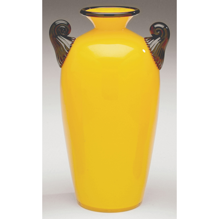 Appraisal: Czech vase tapered formwith inverted rim in yellowglass with black