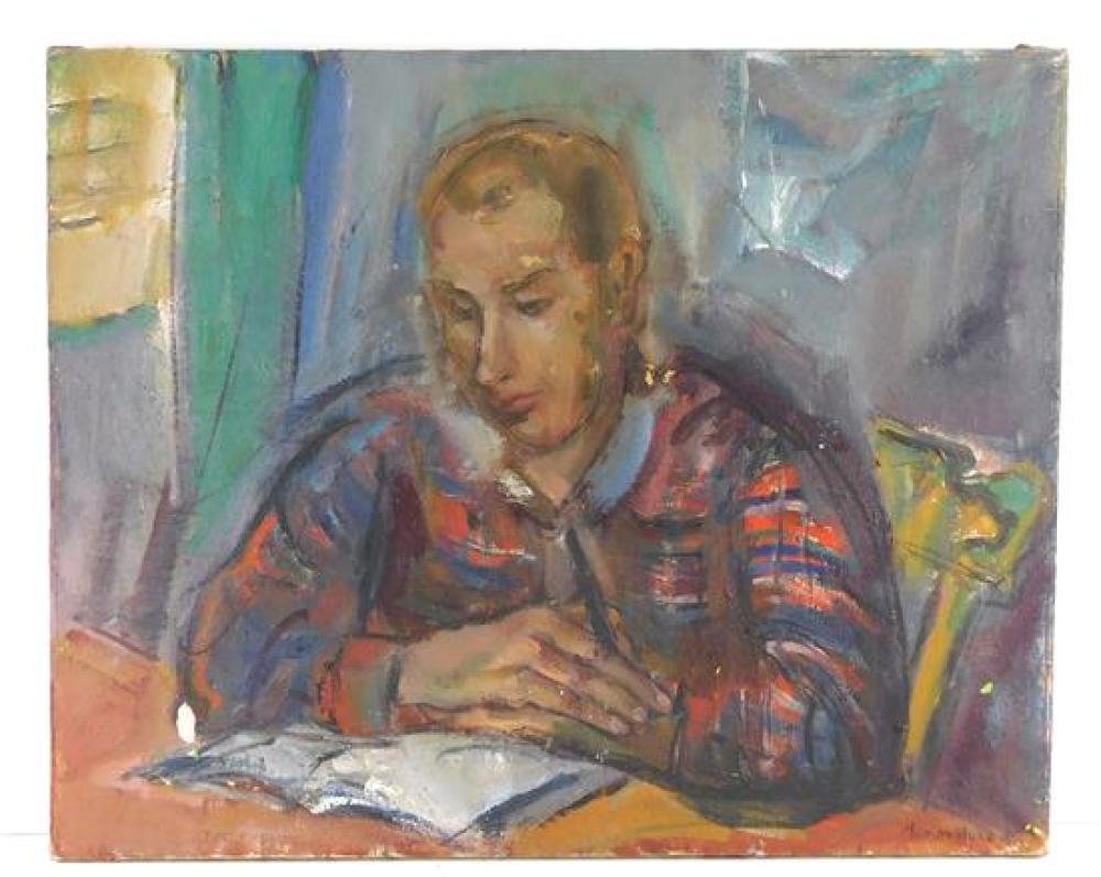 Appraisal: Marion Huse American - Man Reading oil on canvas signed