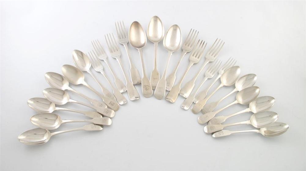 Appraisal: A part canteen of George III silver Fiddle pattern flatware