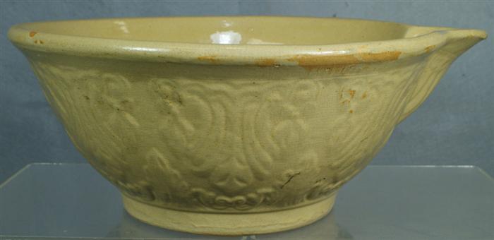 Appraisal: Yellowware batter bowl embossed floral design d no damage Estimate