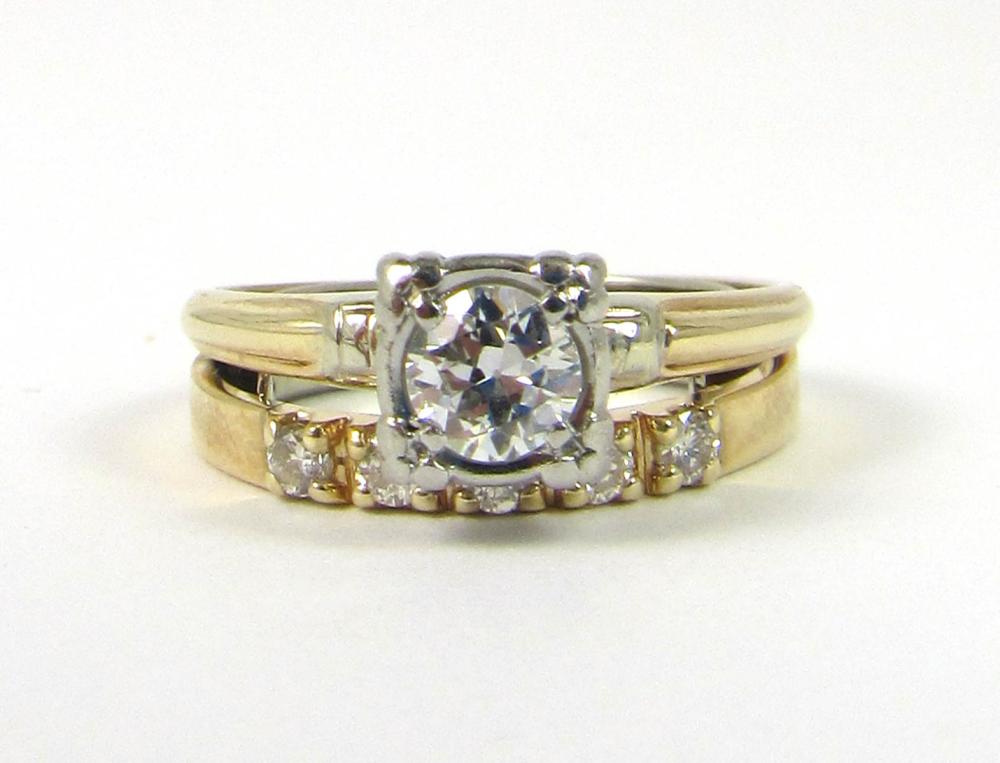 Appraisal: LADY'S VINTAGE DIAMOND WEDDING RING SET WITH APPRAISAL two interconnected