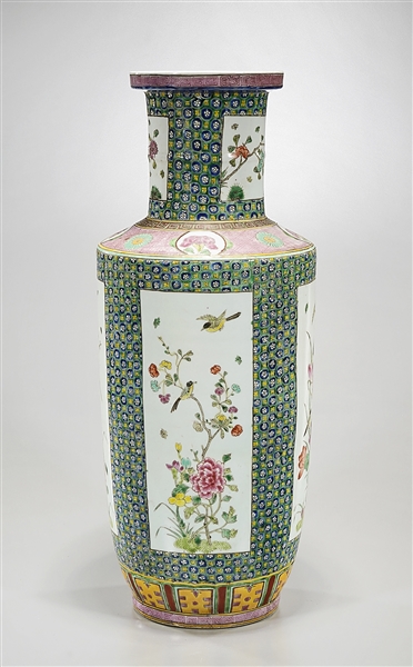 Appraisal: Tall Chinese enameled porcelain Kangxi-style vase floral and bird decoration