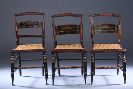 Appraisal: THREE AMERICAN PAINTED HITCHCOCK SIDE CHAIRS th century with gilt-stencilled