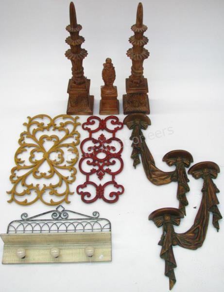 Appraisal: Group of decorator accessories including pair of Monticello obelisks smaller