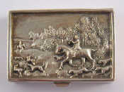 Appraisal: A silver snuff box the lid with cast hunting scene