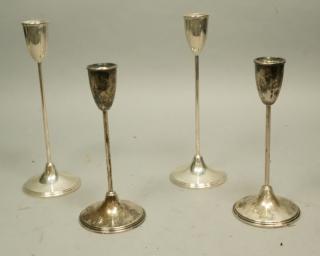 Appraisal: pr Empire Sterling Candle Sticks Clean modernis pr Empire Sterling