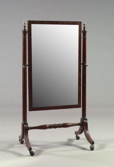 Appraisal: Regency-Style Mahogany and Brass-Mounted Cheval Mirror late th century the