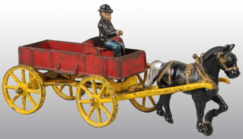 Appraisal: Cast Iron Kenton Horse-Drawn Farm Wagon Toy Description Red and