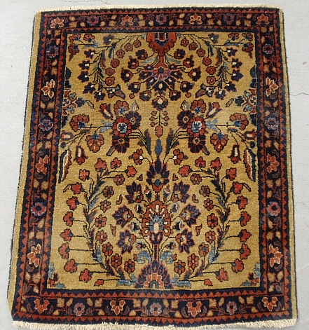 Appraisal: - Sarouk oriental mat with floral patterns and red border