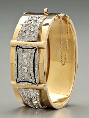 Appraisal: Diamond gold bangle bracelet Old European old mine and single-cut