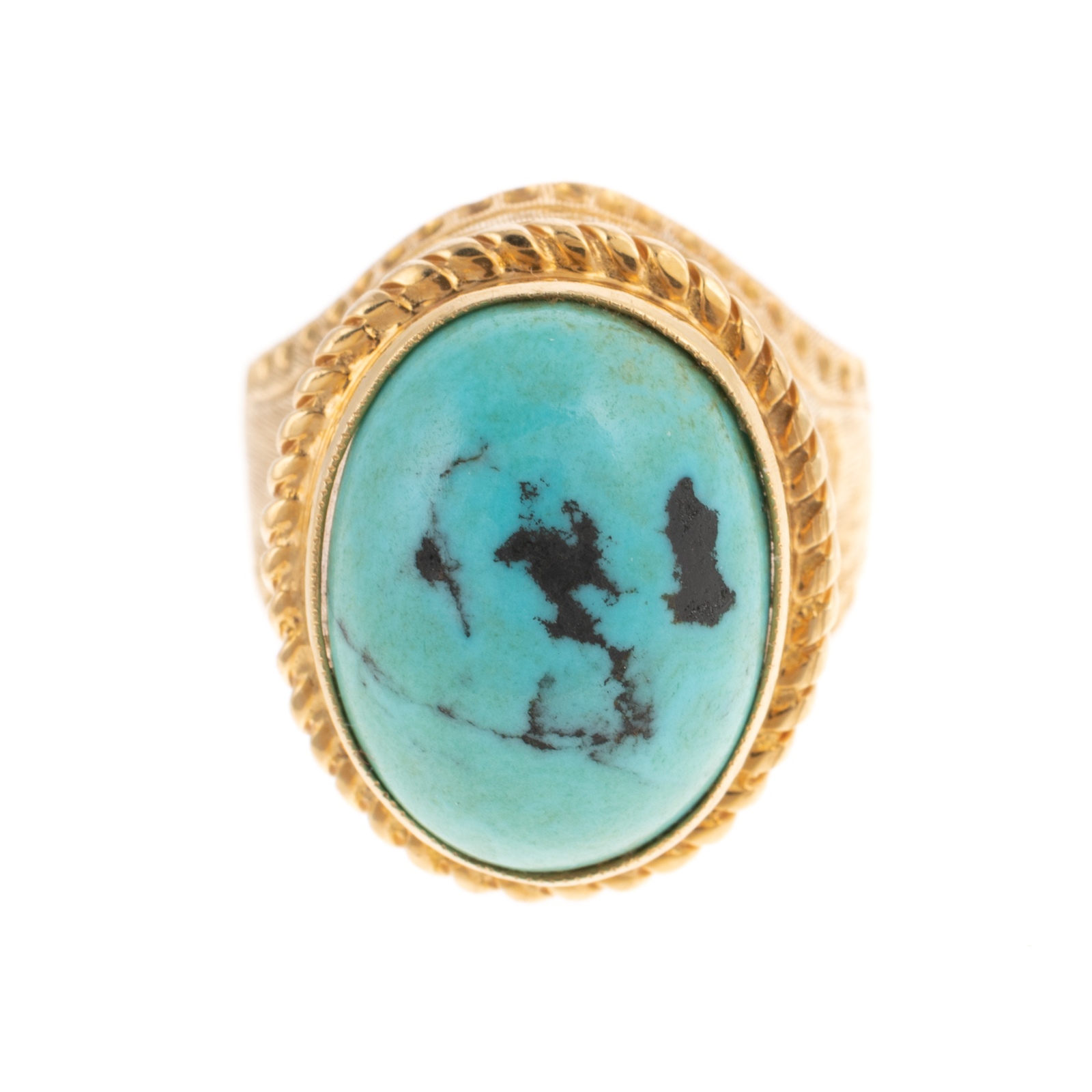 Appraisal: AN K YELLOW GOLD TURQUOISE RING K yellow gold ring