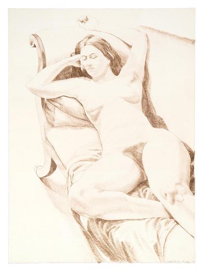 Appraisal: Philip Pearlstein b figure on couch figure on folding chair