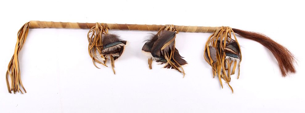 Appraisal: Native American Rawhide Black Feather Dance Wand Featured in this