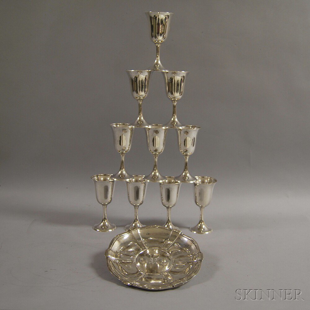 Appraisal: Ten Sterling Silver Goblets and a Dish the goblets marked