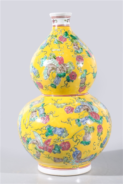 Appraisal: Chinese famille jaune double gourd porcelain vase with floral gourd