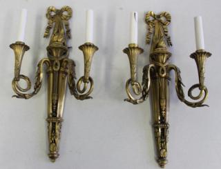 Appraisal: Pair of French Quality Gilt Bronze Arm Sconces Great quality