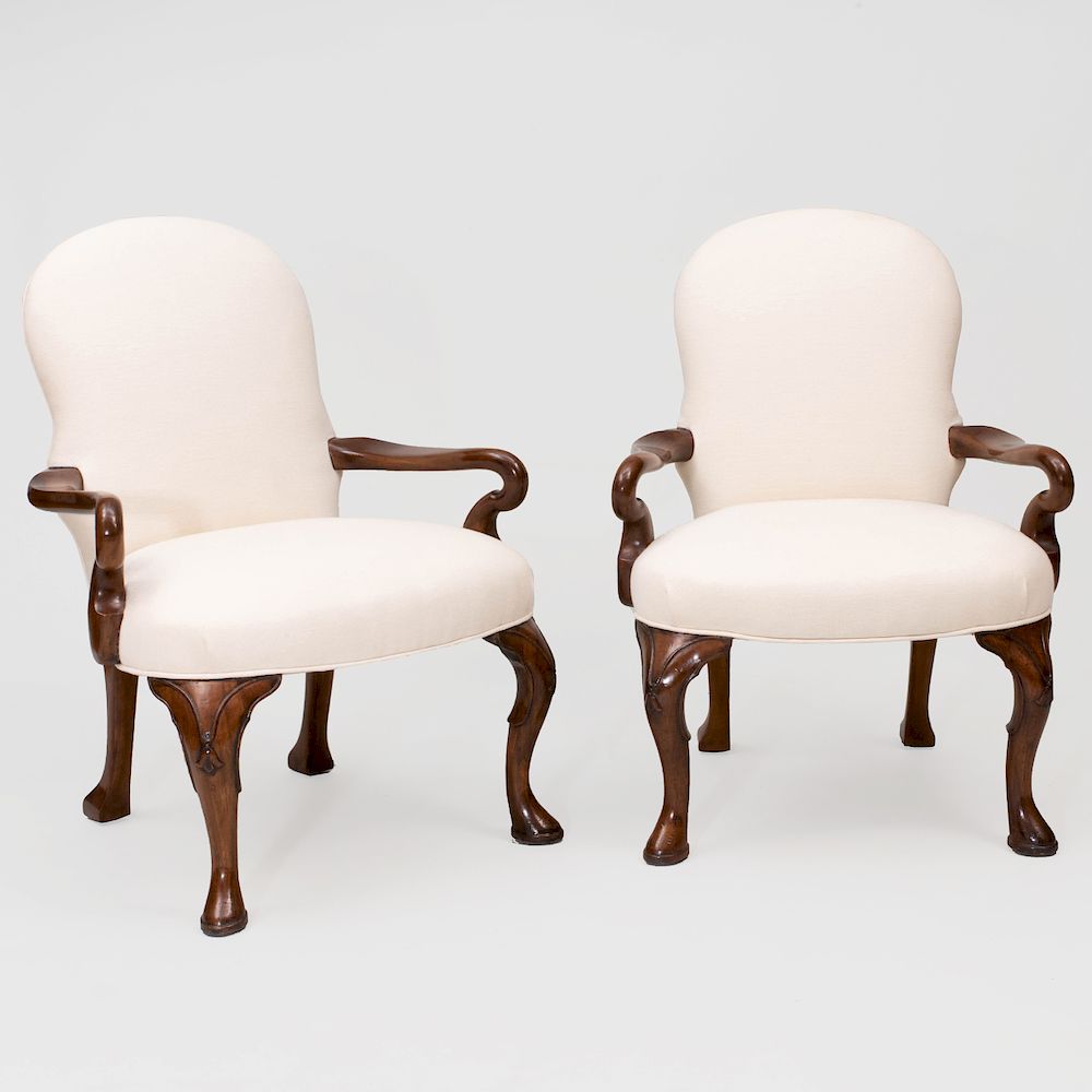 Appraisal: Pair of Queen Anne Style Mahogany Shepherd's Crook Armchairs x