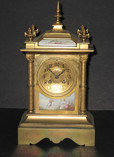 Appraisal: A French porcelain mounted gilt bronze mantel clock late th