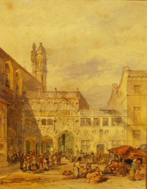 Appraisal: th century Flemish School - Two views of busy market