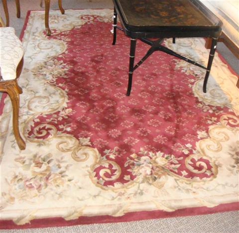 Appraisal: FRENCH STYLE RUBY CREAM AND GOLD RUG WITH FLOWERS x