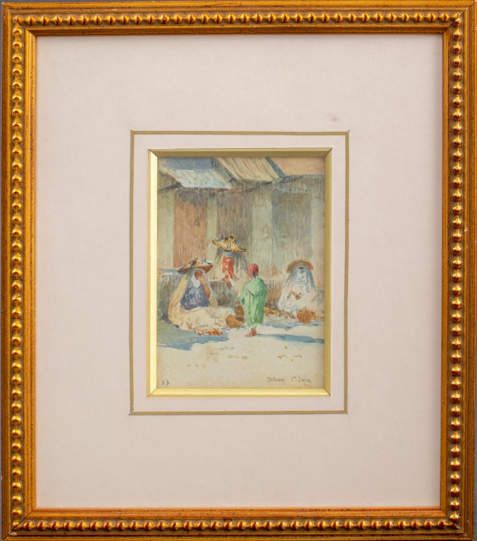 Appraisal: EUGENE DELAHOGUE TETUAN MARKET SCENE WATERCOLOR Eugene Jules Delahogue Tetuan