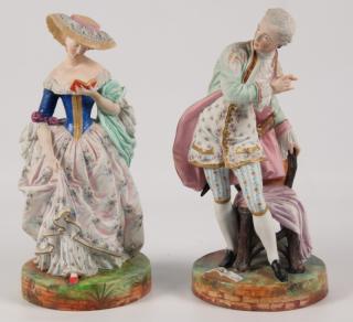 Appraisal: PR OF FRENCH CHANTILLY BISQUE FIGURINES PAIR OF POLYCHROME FRENCH