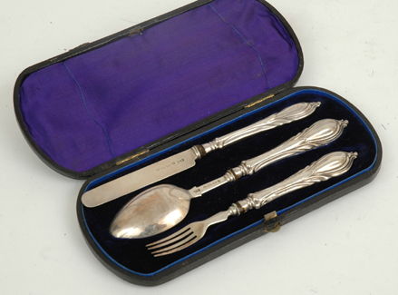 Appraisal: A STERLING SILVER CASED CHRISTENING SET