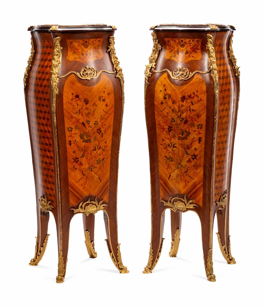 Appraisal: A Pair of Louis XV Style Gilt Metal Mounted Marquetry