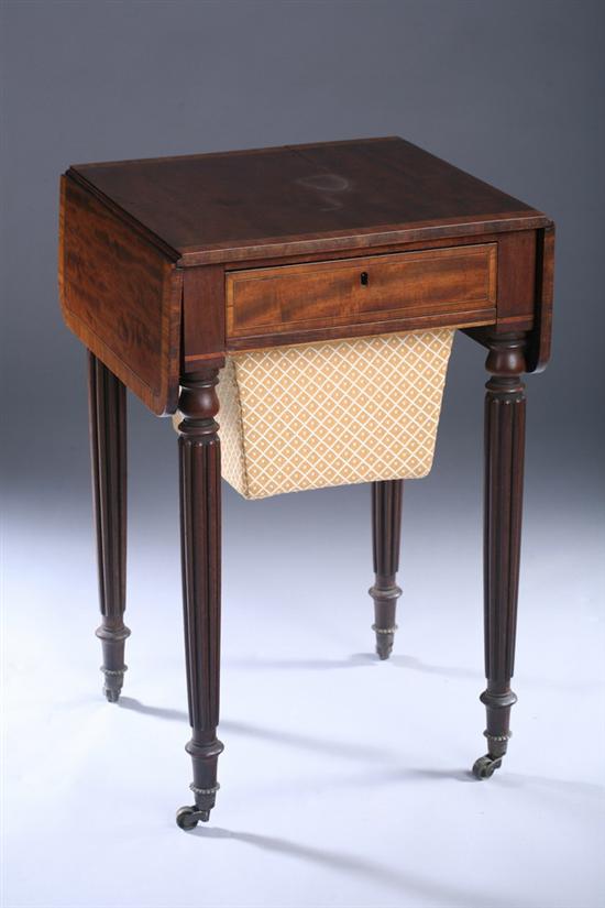 Appraisal: ENGLISH REGENCY SATINWOOD INLAID WALNUT DROP-LEAF WORK TABLE th century