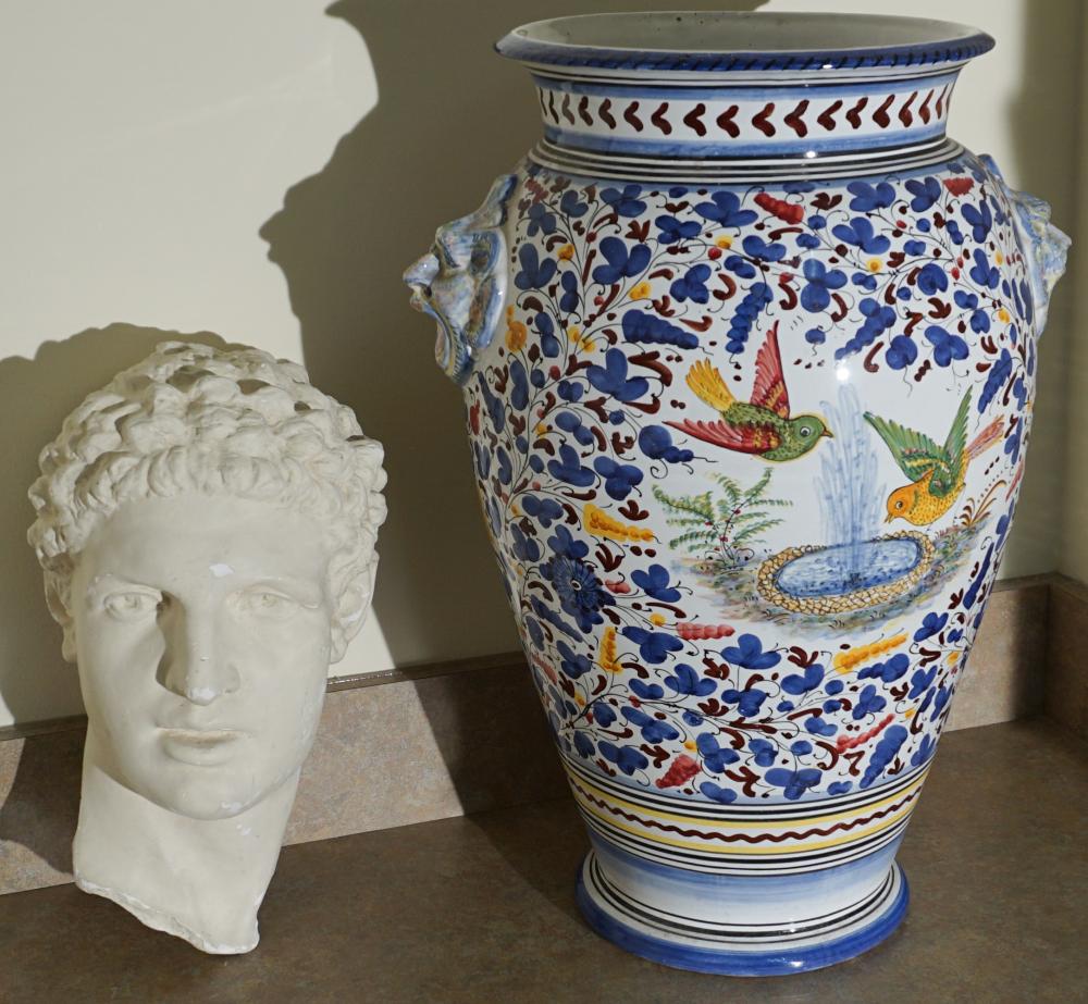 Appraisal: ITALIAN POLYCHROME MAJOLICA UMBRELLA JAR FLOOR VASE WITH A PARTIAL