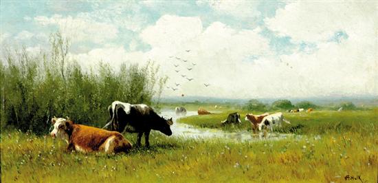 Appraisal: William Frederick Hulk British - COWS AT WATERING HOLE oil