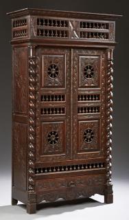 Appraisal: French Provincial Carved Oak Armoire th c Bri French Provincial