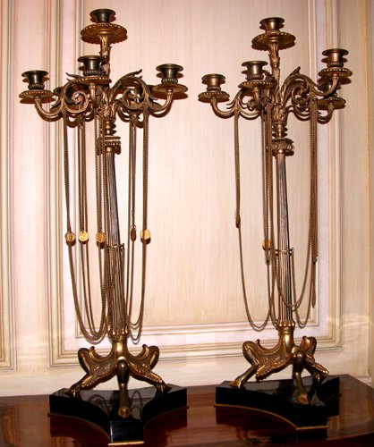 Appraisal: Title Pair of Bronze -Light Candelabra with tripod base with