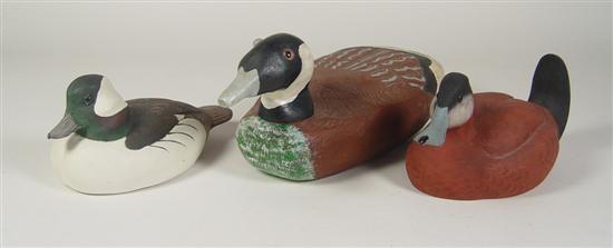 Appraisal: Two Duck One Goose Decoys One hollow ruddy drake signed