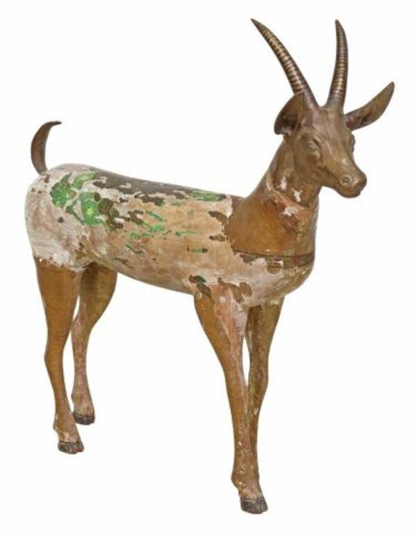 Appraisal: Large East African carved wood and metal goat sculpture having