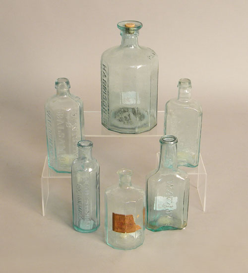 Appraisal: Six blown aqua glass bitters bottles