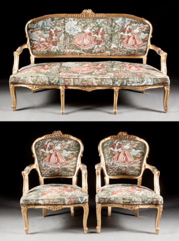 Appraisal: Louis XV style giltwood -piece parlor suite th century comprising