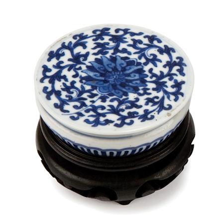 Appraisal: Chinese Blue and White Glazed Porcelain Box Estimate -