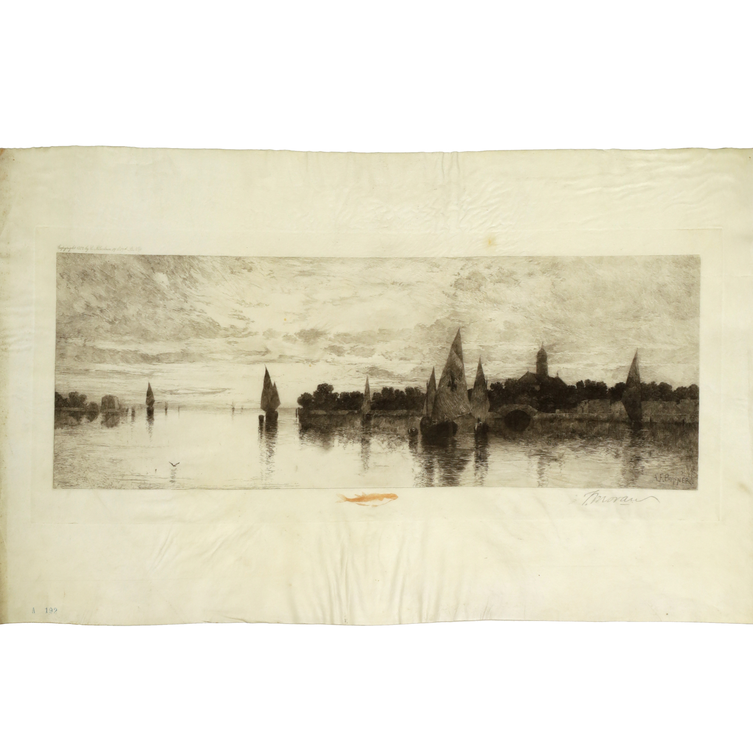 Appraisal: THOMAS MORAN SIGNED ETCHING ON PARCHMENT Thomas Moran American -