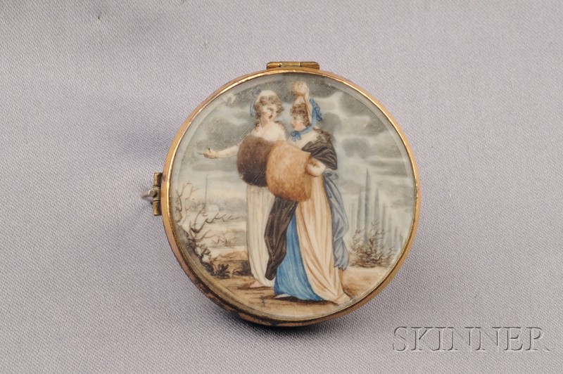 Appraisal: Miniature on Ivory Brooch c with polychrome watercolor depiction of