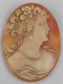 Appraisal: An unmounted oval shell cameo profile of a woman approx