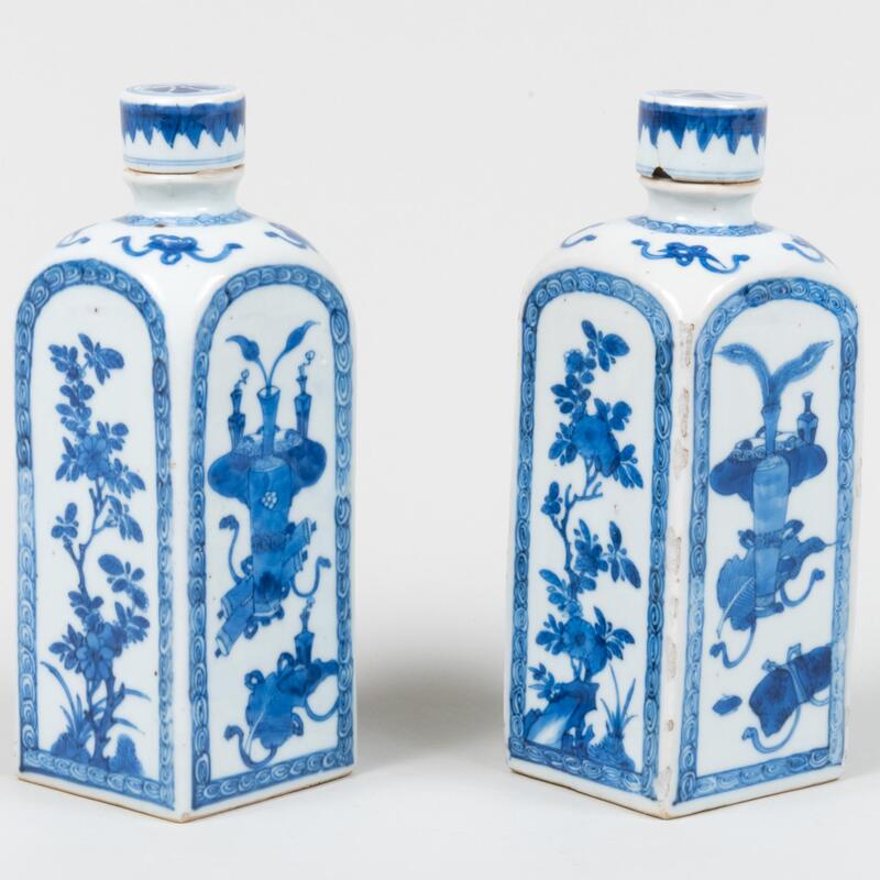 Appraisal: Small Pair of Chinese Blue and White Porcelain Square Bottles